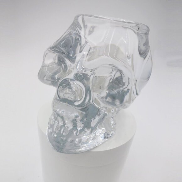 Heavy Clear Glass Skull Holder or Candle Decoration or Small Object Display - Picture 9 of 10